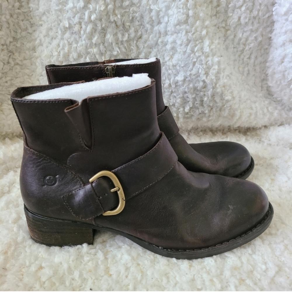 Born Liona Brown Leather Ankle Boots sz 10